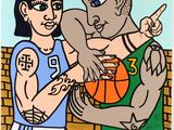 an image of a painting of a man and a woman holding a basketball ball