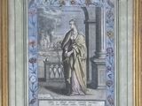 an old picture of a man in a robe standing on a balcony