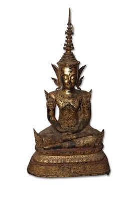 Birmanie, XIXe siècle Statue en bronze anciennement laqué et…