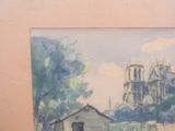 a picture of a painting of a church in the background