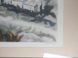 a picture of a painting of a house on a hill