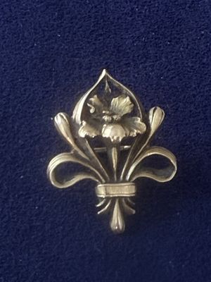 gold fleur - de - lis brooch on a blue background