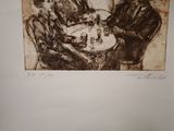 a drawing of a man and a woman sitting at a table