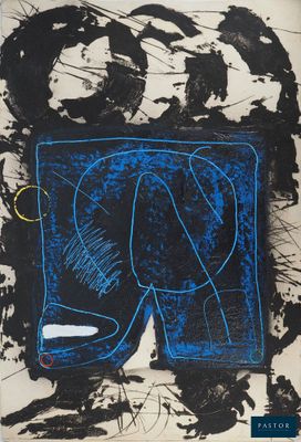 une image représentant un tableau bleu et noir accroché à un mur blanc
