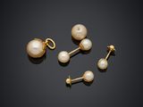 un lot de trois boucles d'oreilles en perles et or
