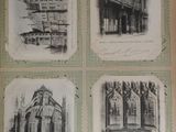 four black and white photographs of old buildings on a wall