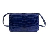 blue alligator skin cross body bag with shoulder strap
