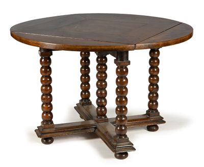 une image représentant une table ronde en bois avec un piètement en bois