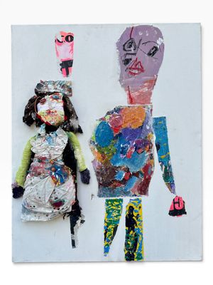 a picture of a picture of a couple of people made out of paper