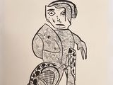 an image of a black and white drawing of a man holding a tennis racquet