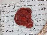 a wax seal on a piece of paper with writing on it