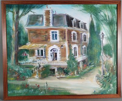 peinture représentant une maison à ossature bois accrochée au mur