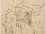 une image représentant un dessin de personnes marchant dans une rue