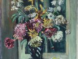 une peinture de fleurs dans un vase sur une table