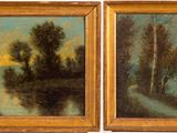 deux tableaux représentant des arbres et une rivière, avec le ciel en arrière-plan