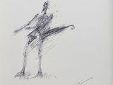 dessin représentant un homme tenant une batte de baseball sur une feuille de papier blanc