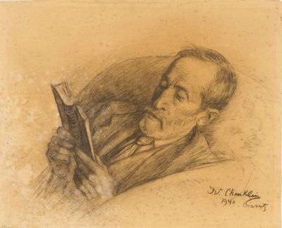 drawing of a man holding a cell phone in his right hand