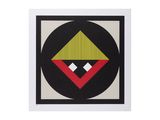 une image représentant un carré noir et rouge avec un triangle jaune