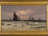 une image représentant un tableau de voiliers sur une mer agitée