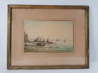 an image of a picture of a painting of boats in the water