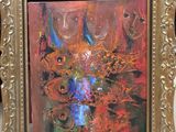 a painting of a vase of flowers in a gold frame
