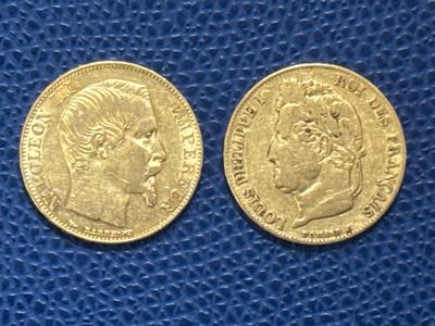 2 pièces de 20 FF or, Louis Philippe 1840 et Napoléon III de 1854 - Photo 1