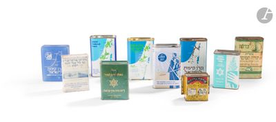 many different types of tins on a white surface
