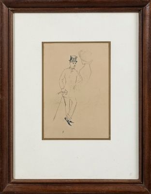 an image of a drawing of a man with a hat and a cane