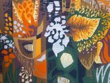 a picture of a painting of flowers and plants on the wall