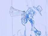 dessin représentant une femme tenant un pistolet dans la main droite