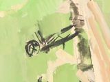 une image représentant un tableau où l'on voit un homme à moto dans un champ