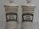 pair of white and gold ceramic salt and pepper shakers