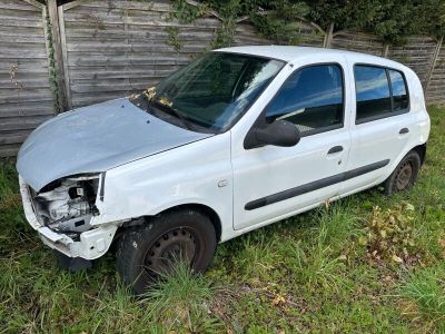 une petite voiture blanche garée dans l'herbe