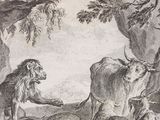 a drawing of a group of animals in a wooded area