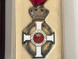 an image of a medal with a red ribbon in a case
