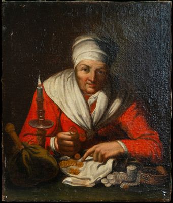 un vieux tableau représentant une femme tenant une bougie à la main