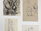 croquis représentant un homme et une femme assis sur un banc