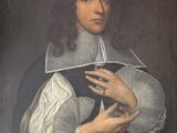 an old painting of a man holding a fan in his hand