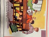 a poster with a picture of a man and a woman sitting at a table with a pair of scissors in front of them
