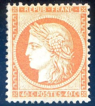 an orange and white stamp with a woman ' s head on it
