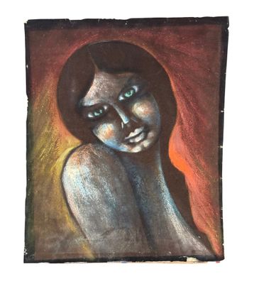 une image représentant un tableau d'une femme aux yeux bleus