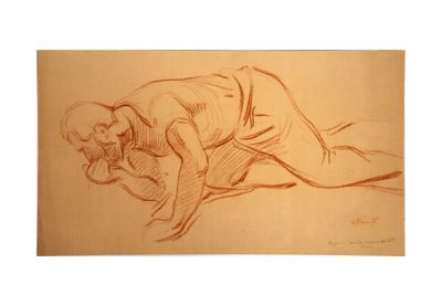 dessin au crayon représentant un homme allongé sur le dos, par terre