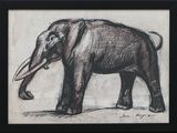 drawing of an elephant in a black frame with a white background