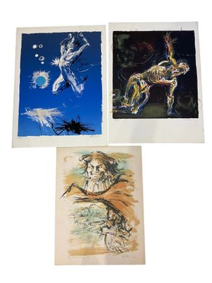 four paintings of a woman and a horse on a white background
