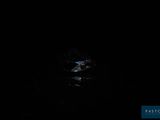 the bird is flying in the dark sky above the water