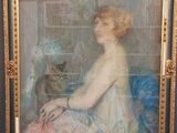 tableau représentant une femme en robe bleue, assise sur un canapé bleu