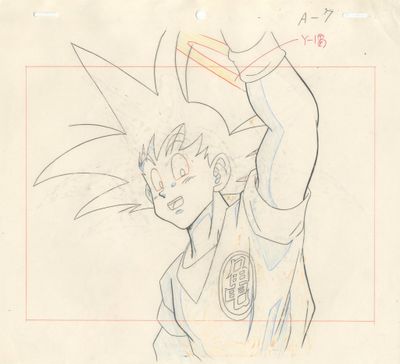 dessin représentant un jeune Gohan tenant un ballon de basket dans une main et un ballon de basket dans l'autre