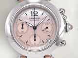 an image of a close up of a wrist watch with a pink dial