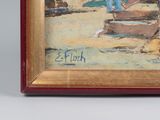 a picture of a painting of a man and a woman on the beach