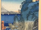 an image of a painting of a mountain with a body of water in the foreground